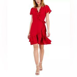 NWT I.N.C. INTERNATIONAL CONCEPTS |‎ Red Flutter Wrap Short Wrap Dress S